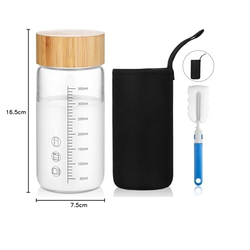 Fexmoy Water Bottle, Glass, with Memory, Tumbler with Lid, Spill-Resistant Shot Glass, Glass Cup, Tumbler with Lid, Multi-Purpose Bottle for Milk, Wat