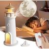 Lighthouse Lamp Moon Projector - Cordless Night Light for Nightstand W/ Remote Control, 2700K Warm Light & Moonlight Projection