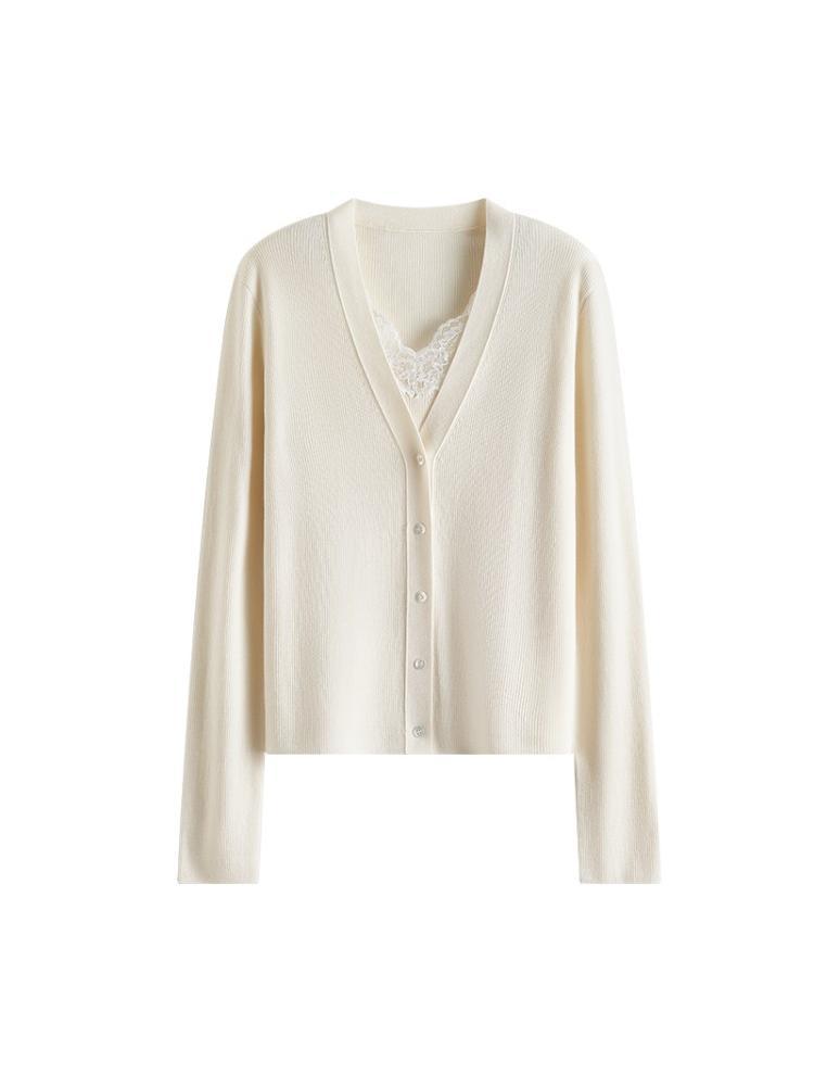 Ultra-Fine 100% Pure Wool V-Neck Cardigan: Women's Spring/Autumn Loose Knit Sweater