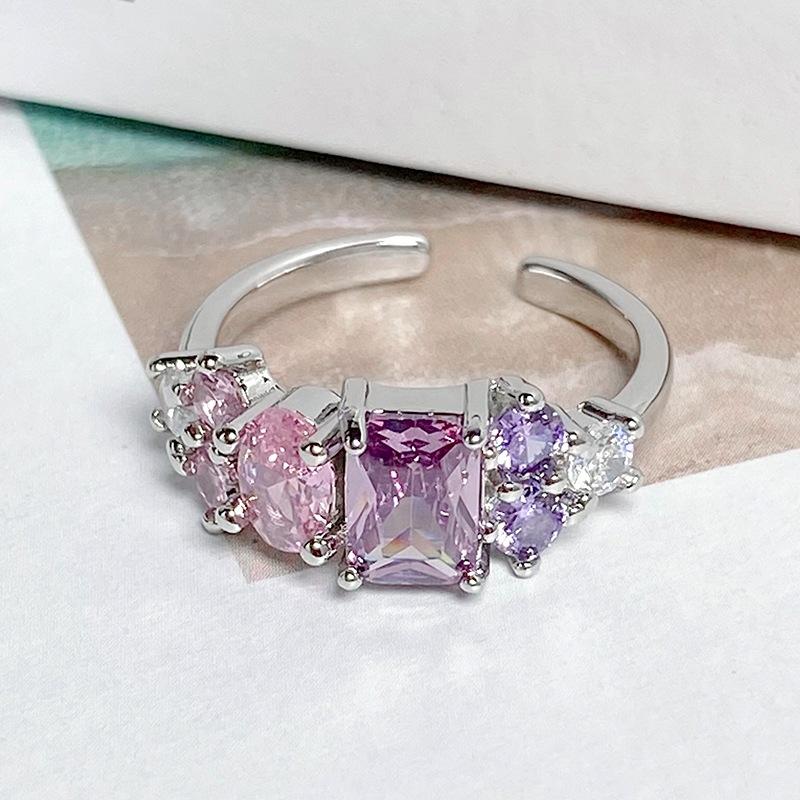 [Sugar Heart Honey Words] Qixi Festival Love Pink Zir*****Pen Ring Girl Color Treasure Sweet Stacked High Sense Ring