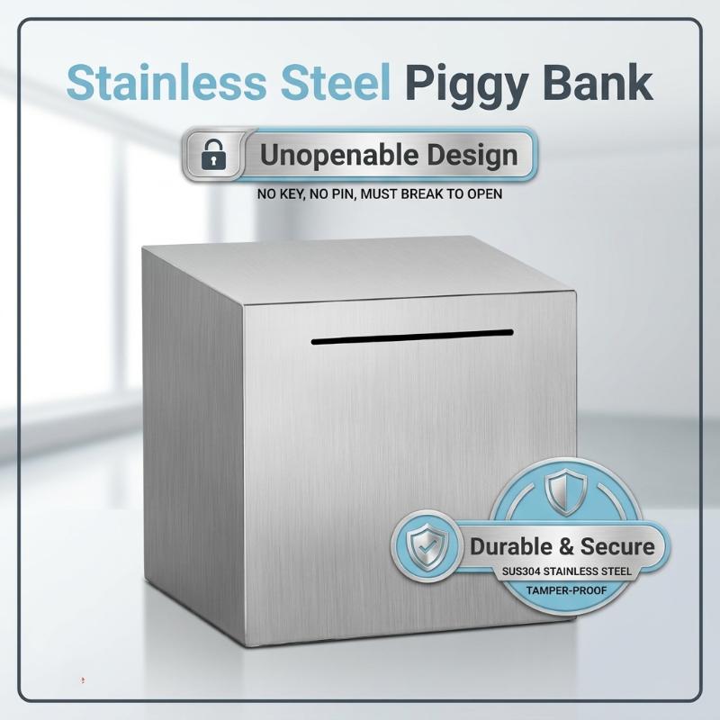 Stainless Steel Piggy Bank For Adults Unopenable Money Saving Box Secure Metal Cash Vault Savings Challenge Gift For Kids