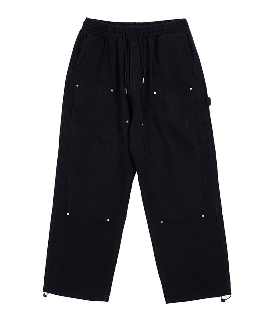 ASTRAL PROJECTION Wide Weathered Washed Elastic Waist Pants_Black