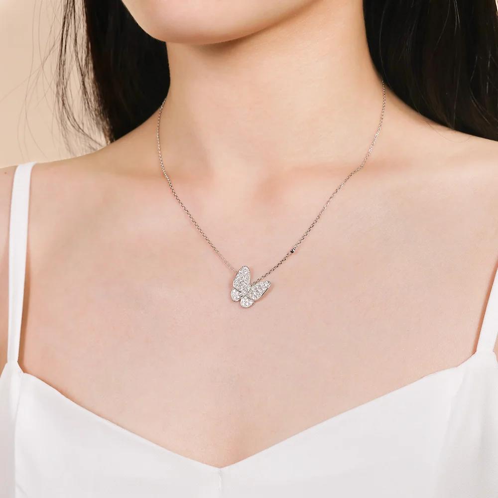 Moissanite Necklace for Women Marquise Cut Butterfly Lab Diamond Chain Adjustable Sterling Silver Pendant Jewelry