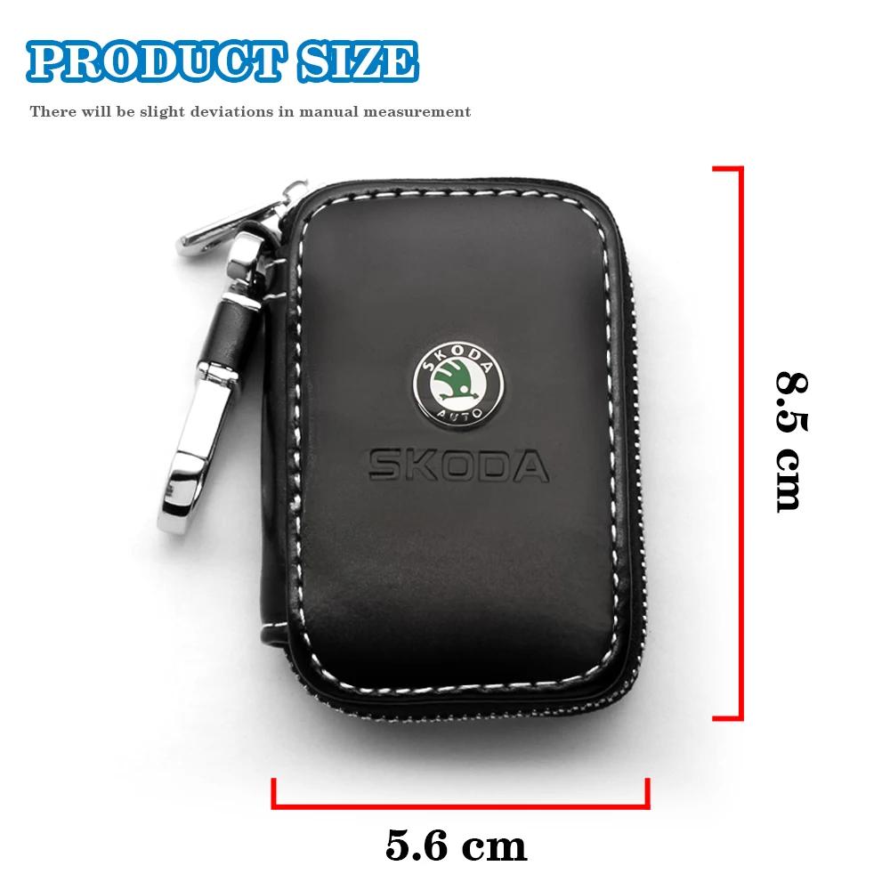 AEL1 1PCS Car Leather Key Case styling Keychain Genuine Leather  Car Logo Key Chain Bag Skoda Karoq Kamiq Fabia Yeti VRIS Octavia a5