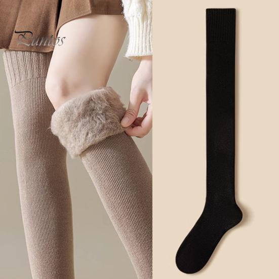 1 Pair Women Winter Socks Tihick Plush Over Knee Socks Anti-slip Solid Color Warm Thickened Stockings Warmth Socks for Various Occasions