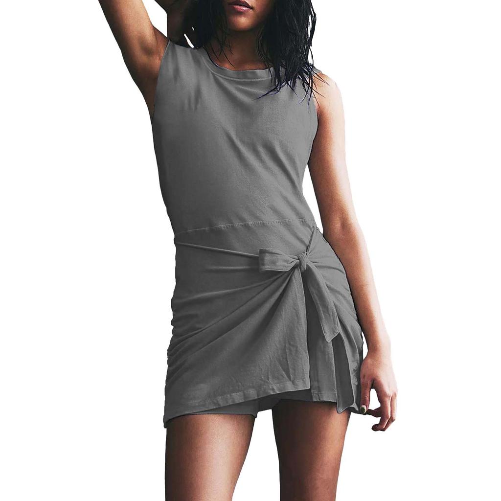 Women's Fashion Tennis Skirt Solid Color Sleeveless Casual Sports Short  Jumpsuit