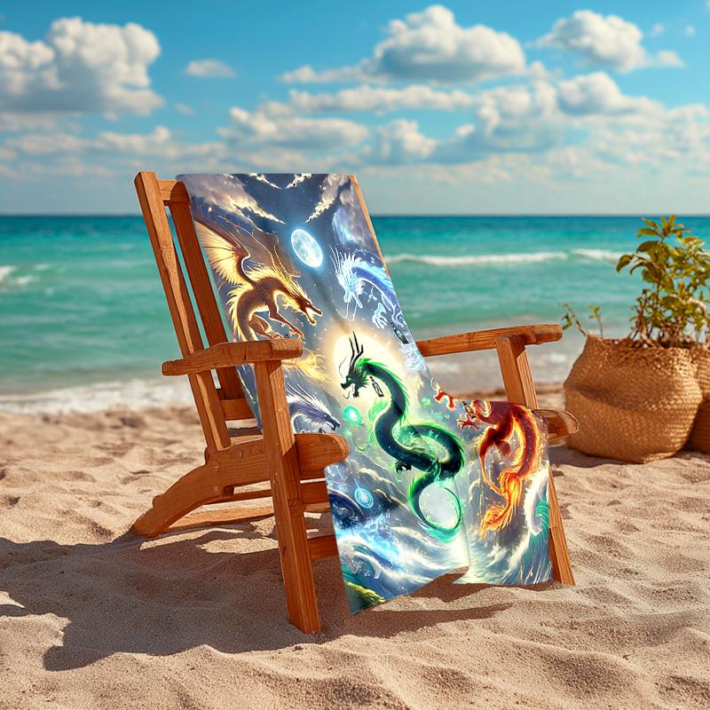 1Pc Five Dragons Moon Beach Towel Quick Dry Multiuse For Beach Pool Gym Yoga Home Travel Christmas Halloween Xmas Gift G1214
