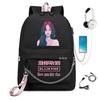 Fashion Black Backpack Pink Girl School Bag Travel Bag Laptop Chain Backpack Usb Headphone Port
