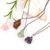 Irregular Natural Crystal Amethyst Rough Stone Pendant Handmade Silk Mesh Pocket Necklace N652