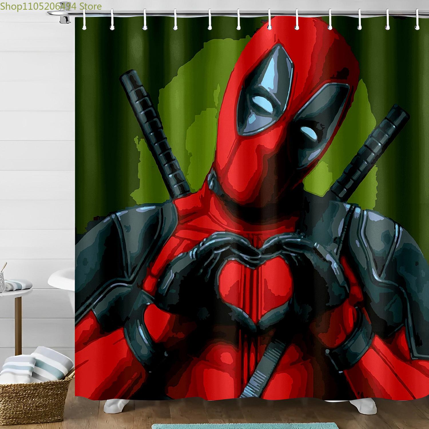 

1pc Marvel Shower Curtain Deadpool Printed Pattern Bathroom Shower Curtain, Modern Shower Curtain, Shower Curtain with Hooks, 90x180cm