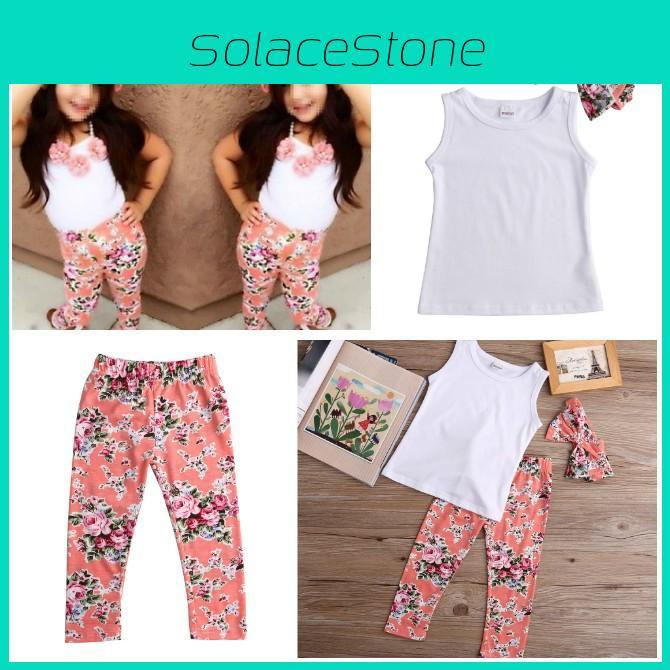 Charmante Kleinkind Mädchen Kinder Blumen Oberteile Hosen Hosen Stirnband 3er Outfits Set Kleidung
