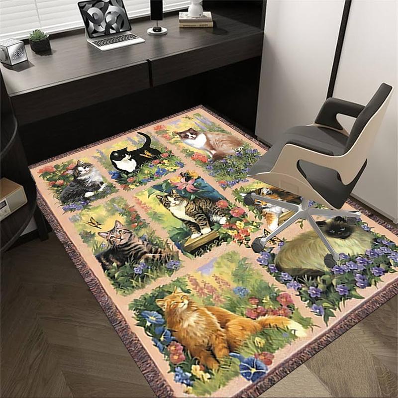 

1PC Cats Flowers Non-Slip Floor Carpet Compatible for Office&Living Room&Bedroom&Dining room - Flat- Soft & Pattern, Vibrant Colors-W258 60cm by 90cm