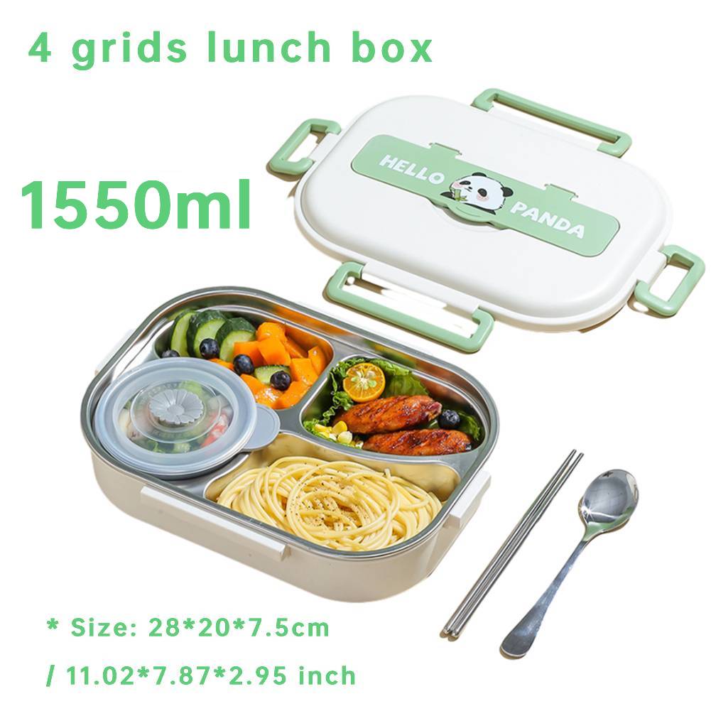 Stainless Steel Leakproof Lunch Box Microwave Safe 2/4/5 Grids with Cutlery Set Panda for Adults Kids for Children School Picnic