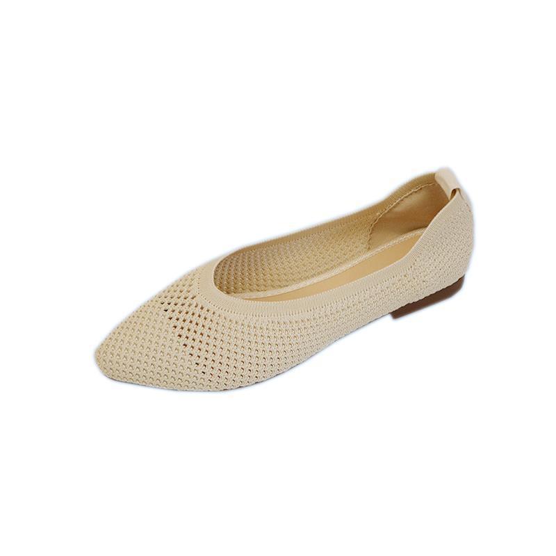 Flat-soled Single Shoes Women's 2025 Spring and Summer Pointed-tip Knitted Hollowed-out Breathable Doudou Shoes Soft-soled One-pedal Flying-woven Ma