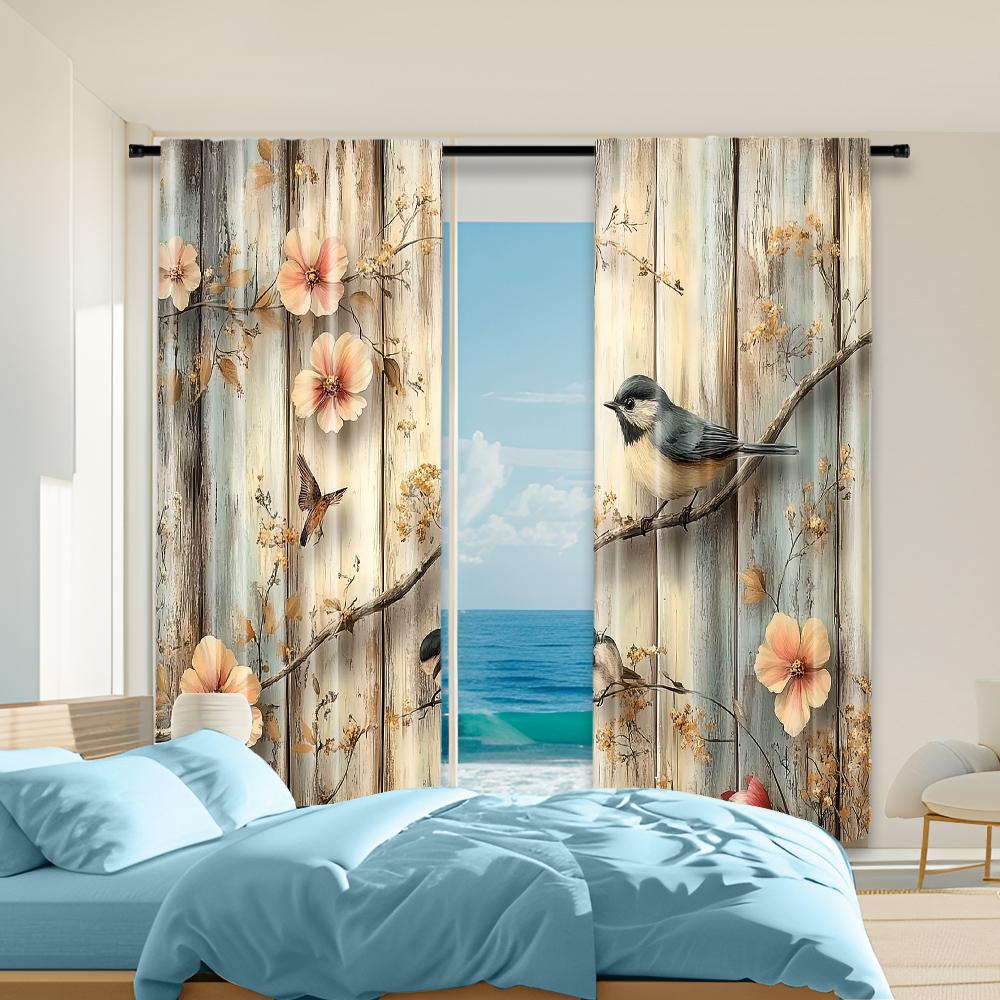 

Versatile Polyester Transparent Curtains Home Decoration Spring Greenery Floral Bird Use Bedrooms Living Set Of 2 Made Bedroom Decor W100*H70(CM)-Rod Pocket&2PCS