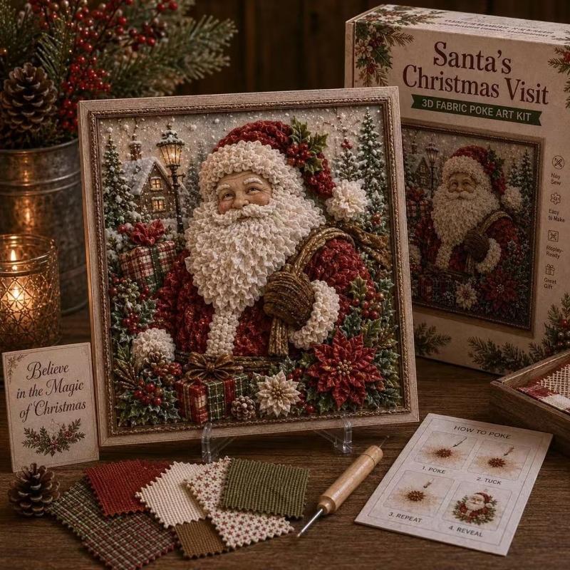 3D Christmas Snowman Fabric Poke Art DIY Kit Handmade DIY Fabric Poke Art Kit For Adults Beginner Friendly Vintage Xmas DIY Kit
