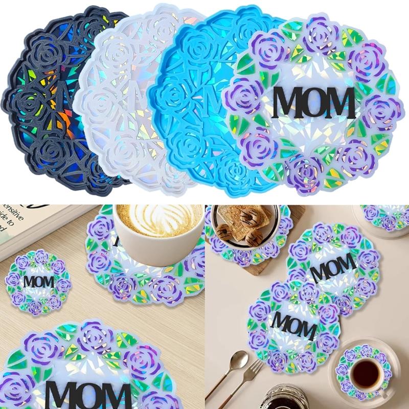 Heat Resistant Silicone Mold Coaster Mould with Unique Rose Flower Pattern Florals Cup Mat Mould for Office Desk