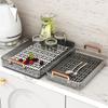 Kunststoff Doppel Schicht Tee Tablett Mit Griff Multifunktionales Rechteckiges Abtropf-Aufbewahrungstablett Zuhause Wohnzimmer Kuchen Obsttablett
