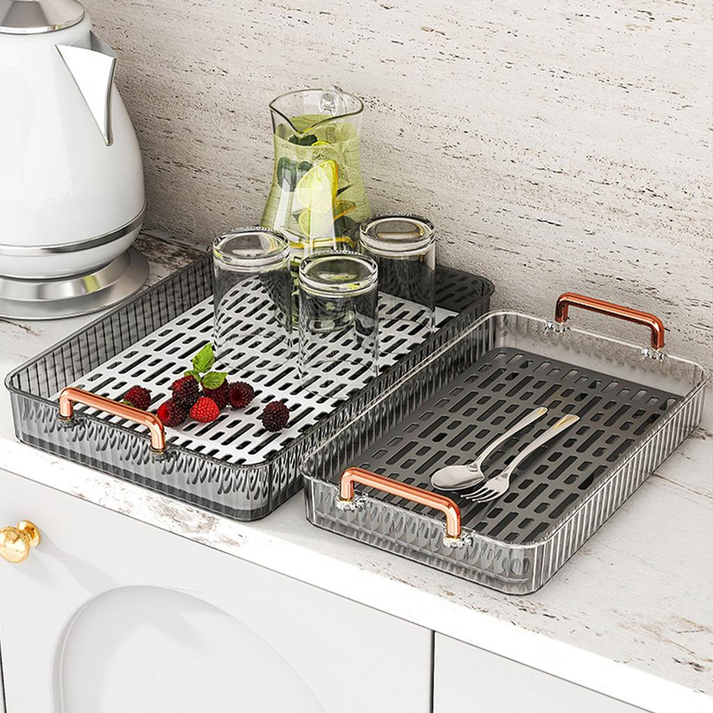 Kunststoff Doppel Schicht Tee Tablett Mit Griff Multifunktionales Rechteckiges Abtropf-Aufbewahrungstablett Zuhause Wohnzimmer Kuchen Obsttablett