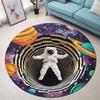 Astronaut Space Round Rug  Illusion Galaxy Carpet with Planets and Stars Outer Space Area Rug for Modern Home Decoration