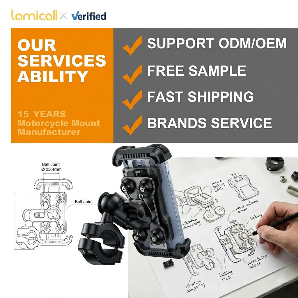 Lamicall BCSP05 Metal Extension Arm Motorcycle Phone Mount Vibration Damper Safety Lock Phone Holder for Motorcycle Anti-shake
