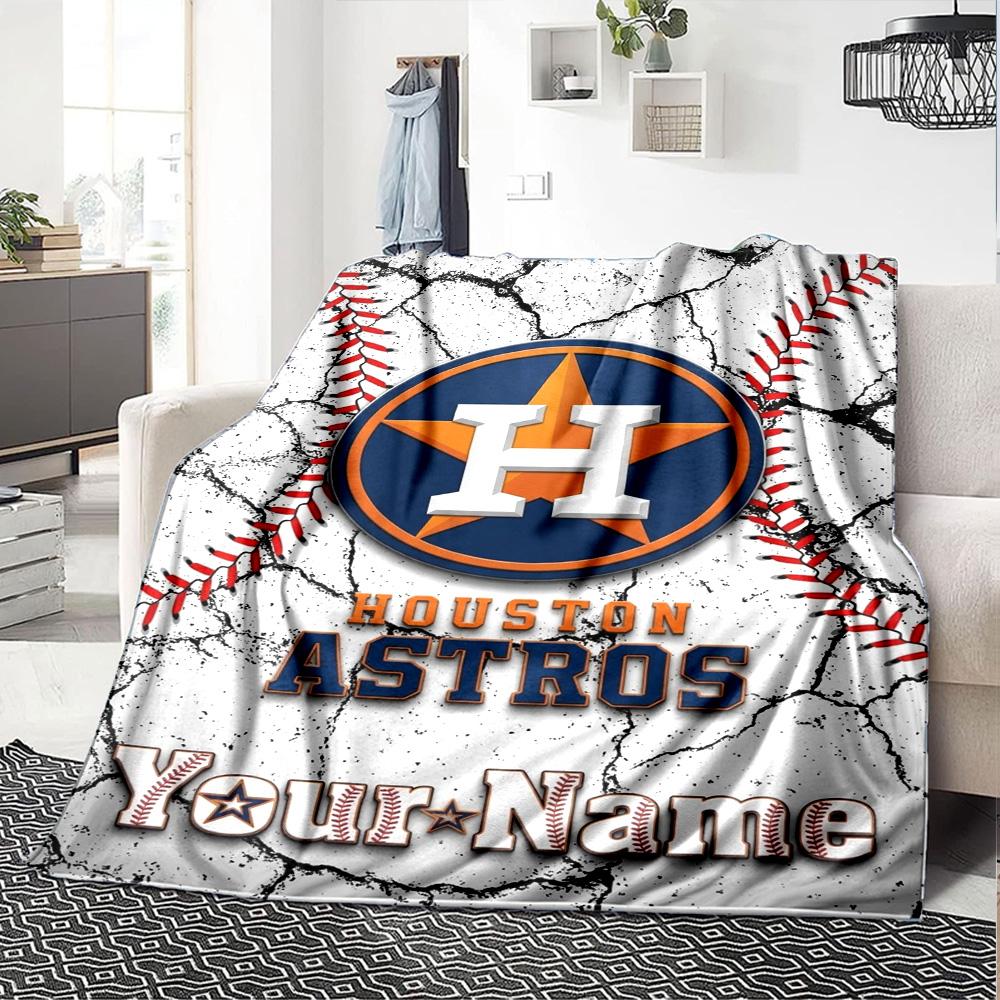 Name Custom Houston Astros Print Flannel Blanket High Quality Warm Comfortable Cover for All Seasons Perfect for Gifts Home Decor