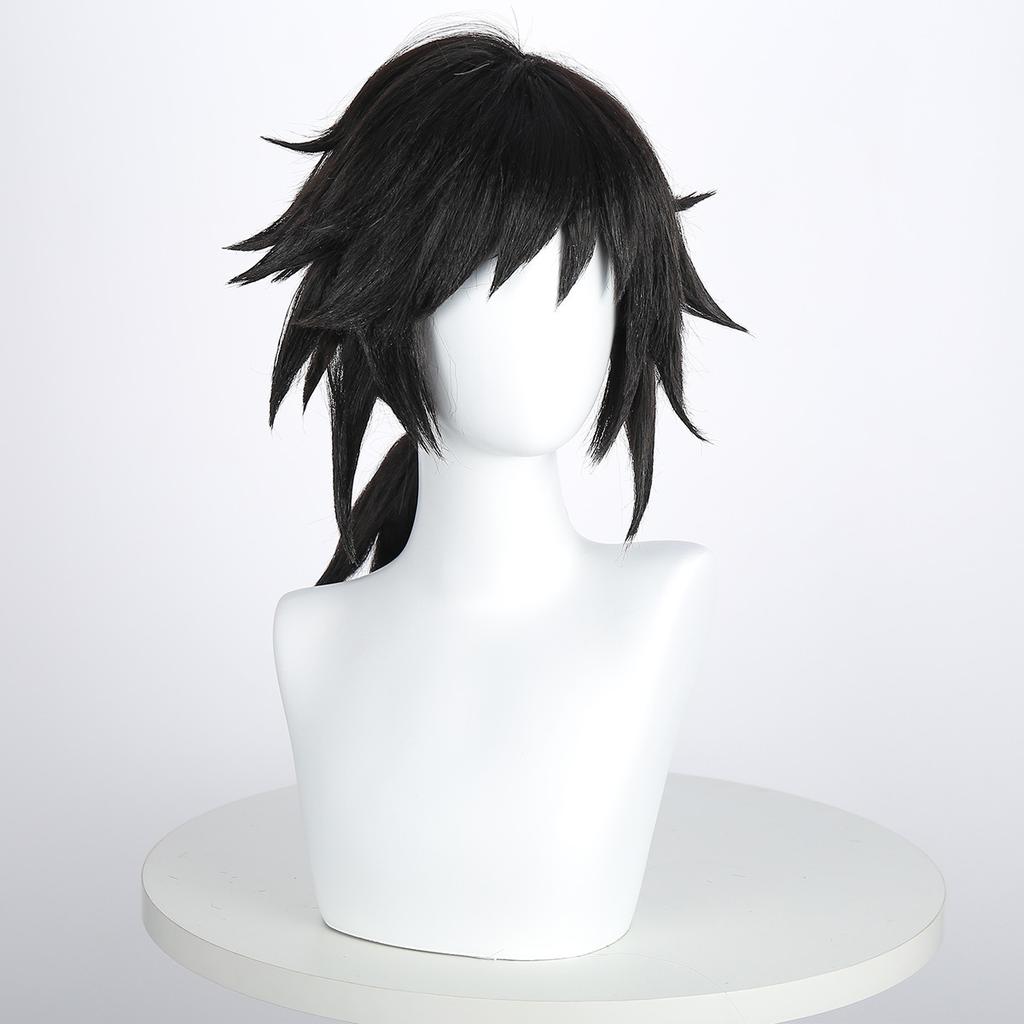 Anime Wig Tomioka Yoshiyuki High-temperature Silk Cosplay Natural Black Thick Fluffy Lightweight
