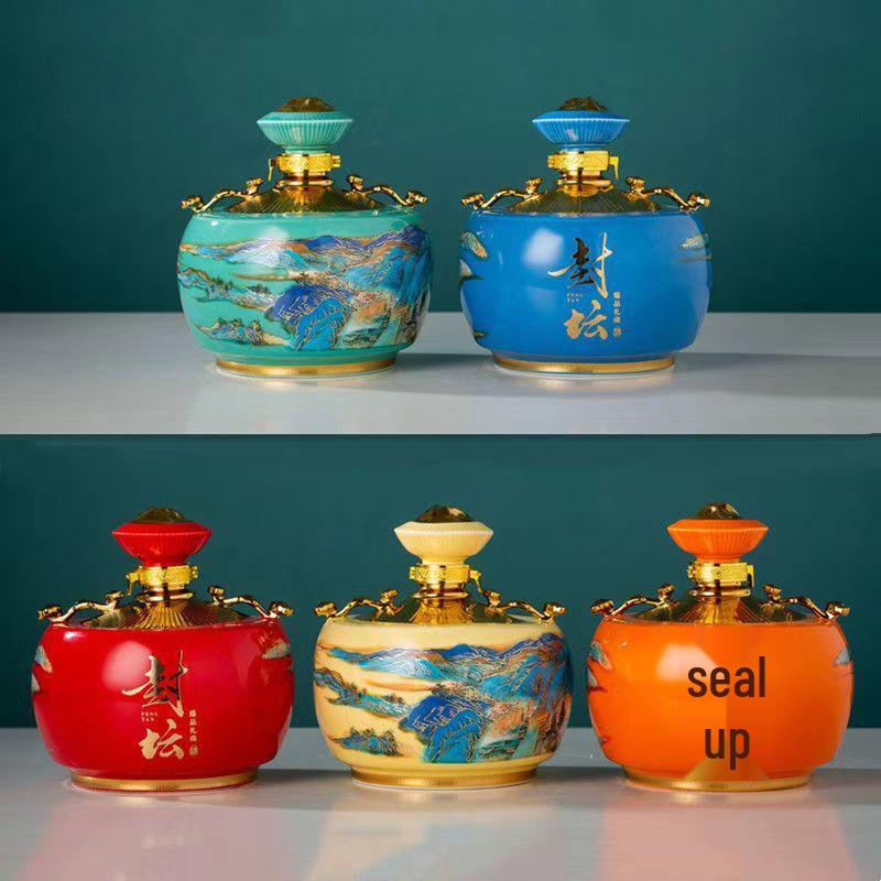 

Set of 5 Jingdezhen Ceramic Sealed Wine Jars for Baijiu Storage and Infusion.