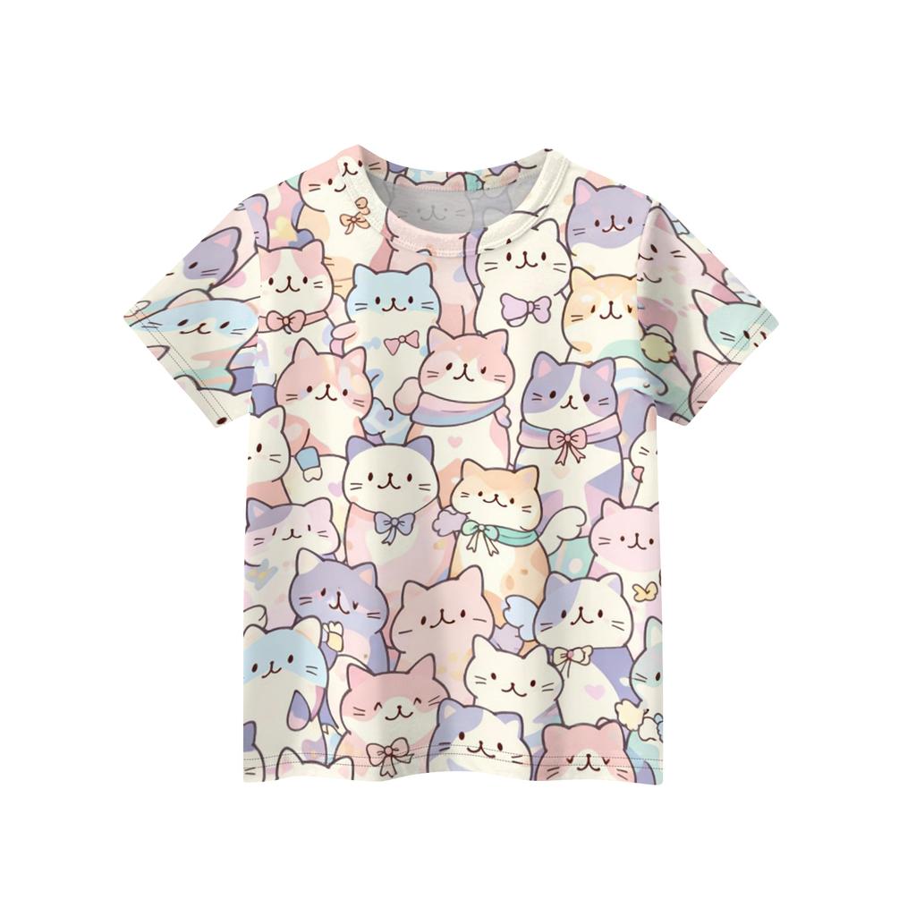 Children's Printed Round Neck Short Sleeved Casual T-shirt