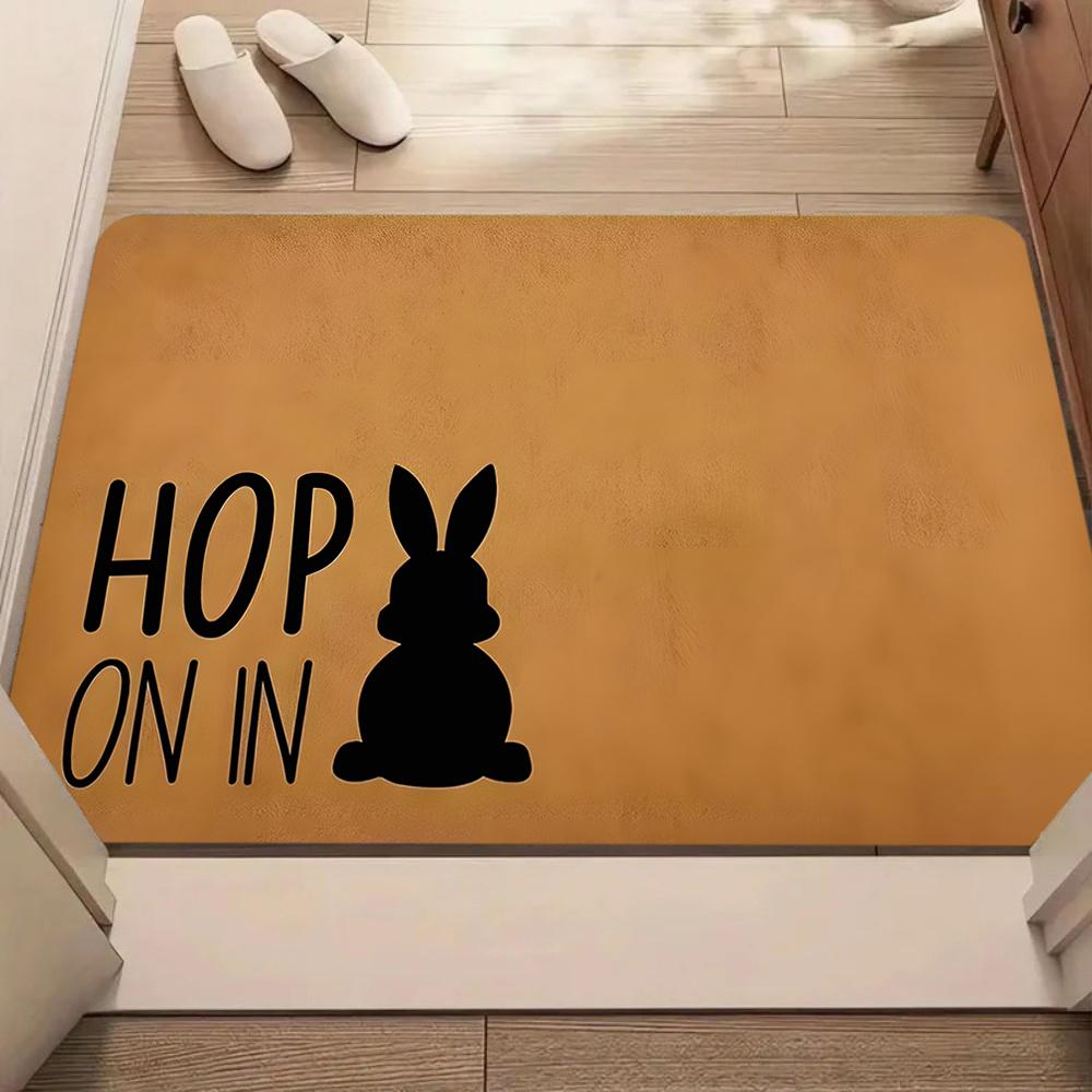 Cute Easter Rabbit Ear Welcome Doormat Letter Flowers Decor Soft Non-slip Entrance Rug Holiday Hallway Living Room Decor Carpet
