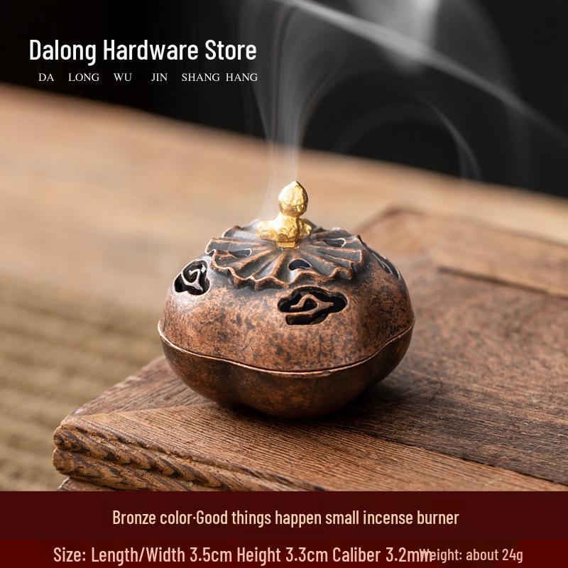 Xiangyun Copper Aromatherapy Incense Burner - Hollow Lotus Design, Three-Legged with Porous Baolian Lantern and Boshan Style.