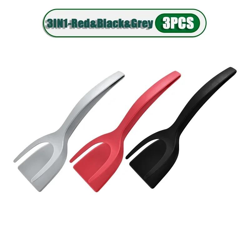 2 In 1 Nylon Grip Flip Tongs Egg Spatula Tongs Steak Spatula Tongs Clamp Pancake Fried Turners Kitchen Accessories