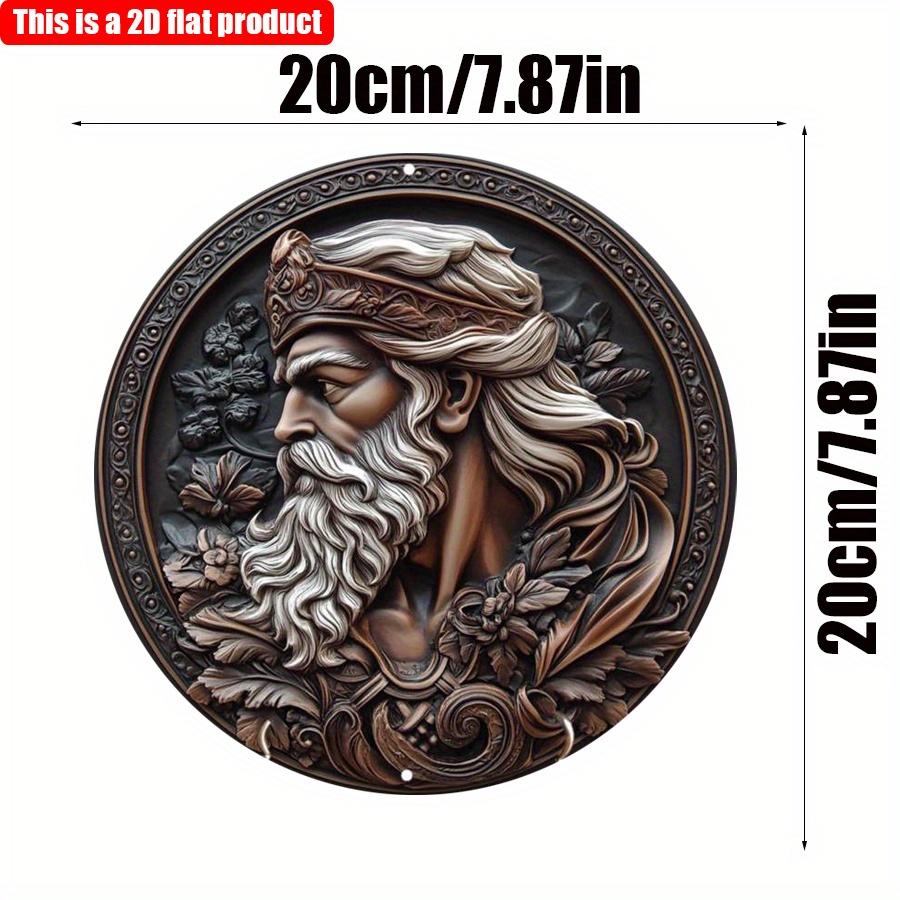 2D Flat 20*20cm1pc Zeus-Inspired Round Wooden Wall Art, Ornate Zeus Head & Floral Design, Ideal for Home, Office, Bar Decor or Wedding Gift.