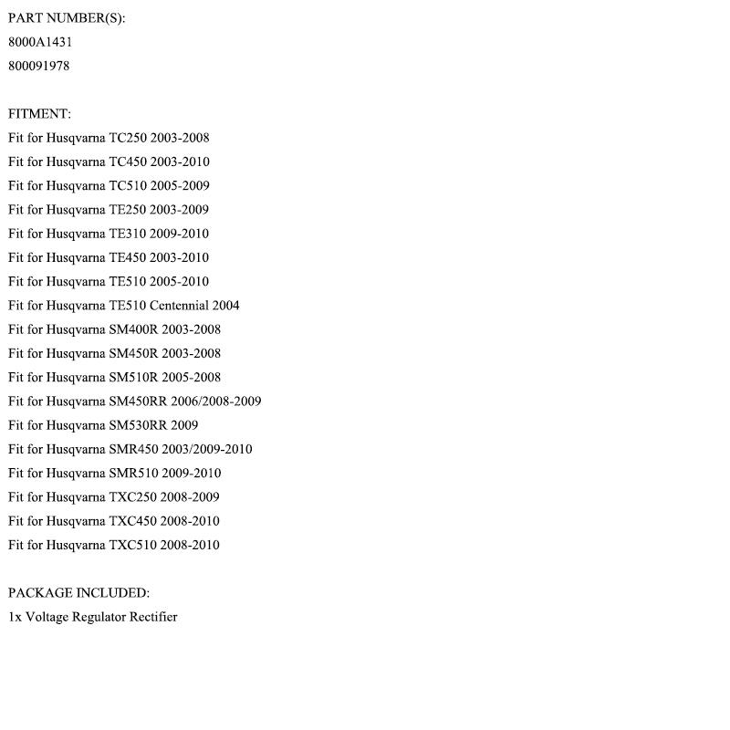 Regulator Rectifier Assy 8000A1431 for Husqvarna TC TXC TE SM 250 400 450 510 R