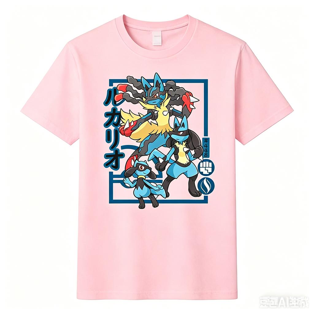 Pokmon Riolu Evolution Printed Pure Cotton Tshirt For Unisex And Unisex Springsummer New Collection Fashion Short Sleeved Shirt