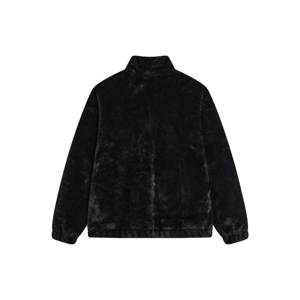 Li-Ning Embroidered Pattern Stand Collar Loose Faux Fur Short Jacket Women Jackets Black AJDT544-4