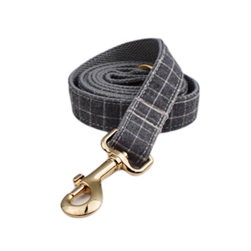 Gray Plaid Velvet Anti-Escape Dog Collar and Leash Set Extra Small