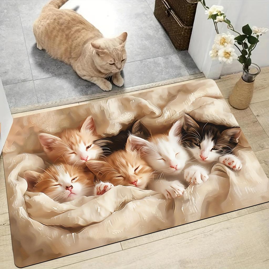 1Pcs Anti Fatigue Kitchen Rug Cute Cat Waterproof Non-Slip Thick Cushioned Kitchen Mat Heavy Duty Comfort Standing Mat for Kitchen