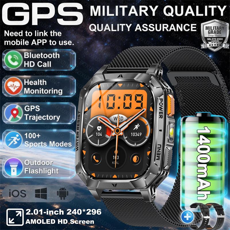 1400mAh Super Battery Durable Adult Smart Watch 2.01 inch GPS Trajectory 3ATM Waterproof BT Call Sports Smartwatch Men  New