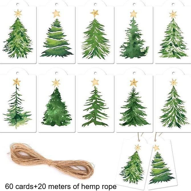 30/60pcs Christmas Tree Ornament Tags with Rope - for Holiday Decorations & Gifts Holiday Stickers Gift decoration hang tag