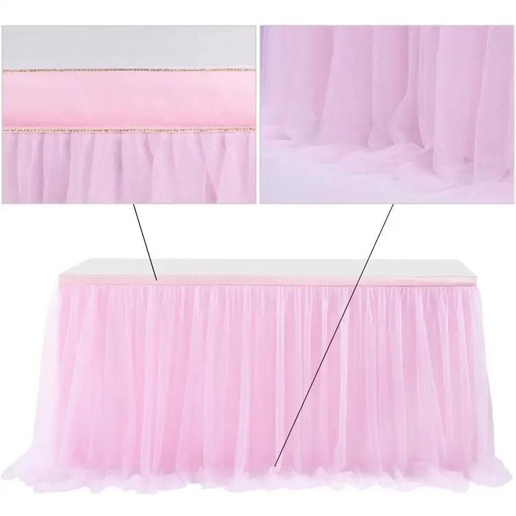 Tulle table skirt high-end gold-rimmed mesh wedding New Year's party decoration hotel supplies mesh table skirt table cover