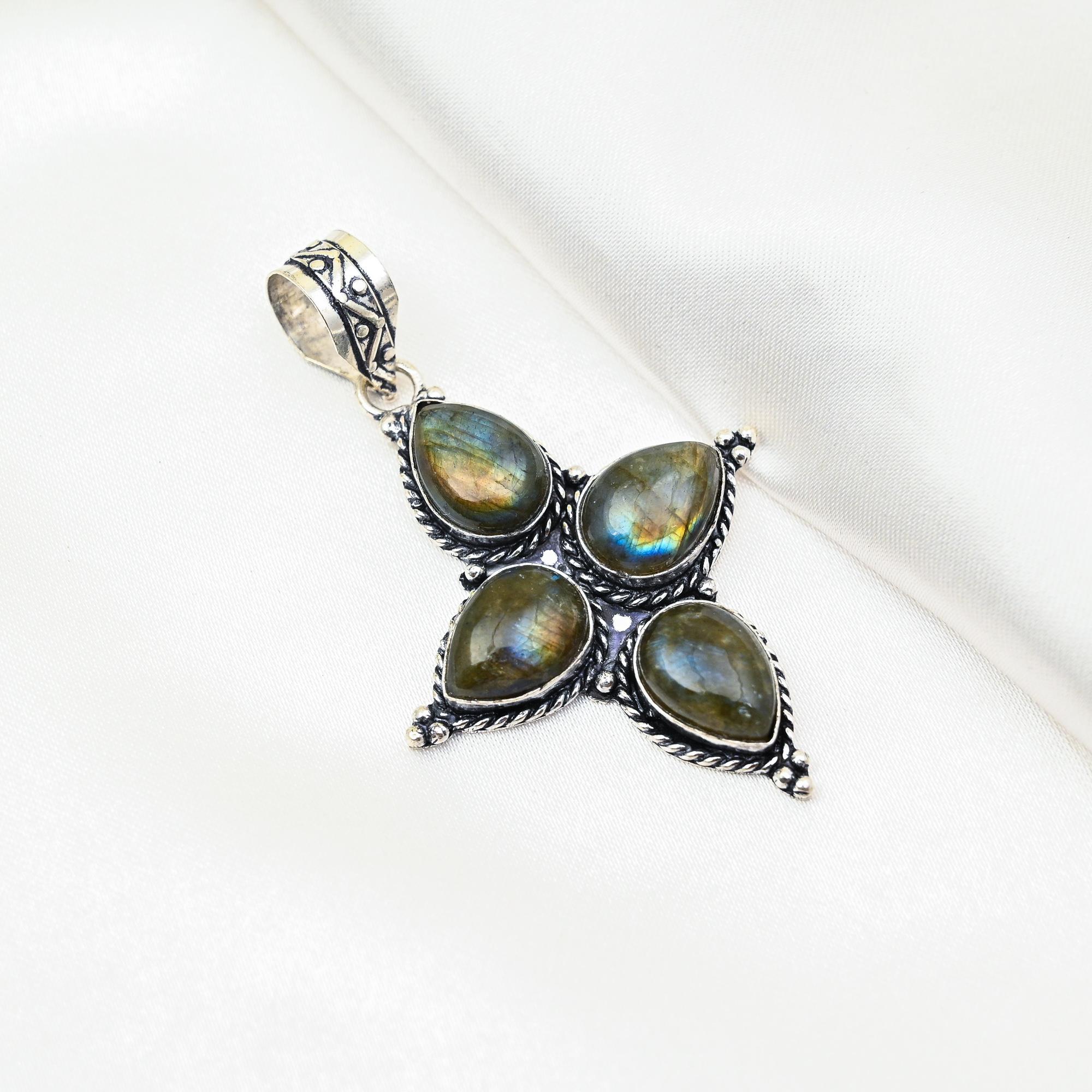 

Подвеска с лабрадоритом, ювелирное изделие из цельного серебра 925 пробы с драгоценными камнями, подвеска ручной работы, на День благодарения 2..55 Inches синий