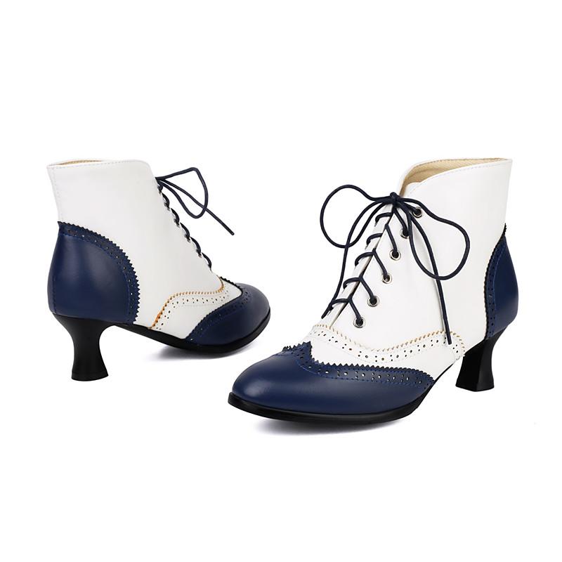 

Женские короткие ботинки на высоком каблуке осень и зима новые гравированные ретро британский стиль большой размер на шнуровке короткие ботинки 36