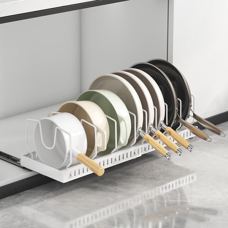 Wow-oh Expandable Frying Pan Storage Cabinet with Adjustable Pull-Out Pot Rack