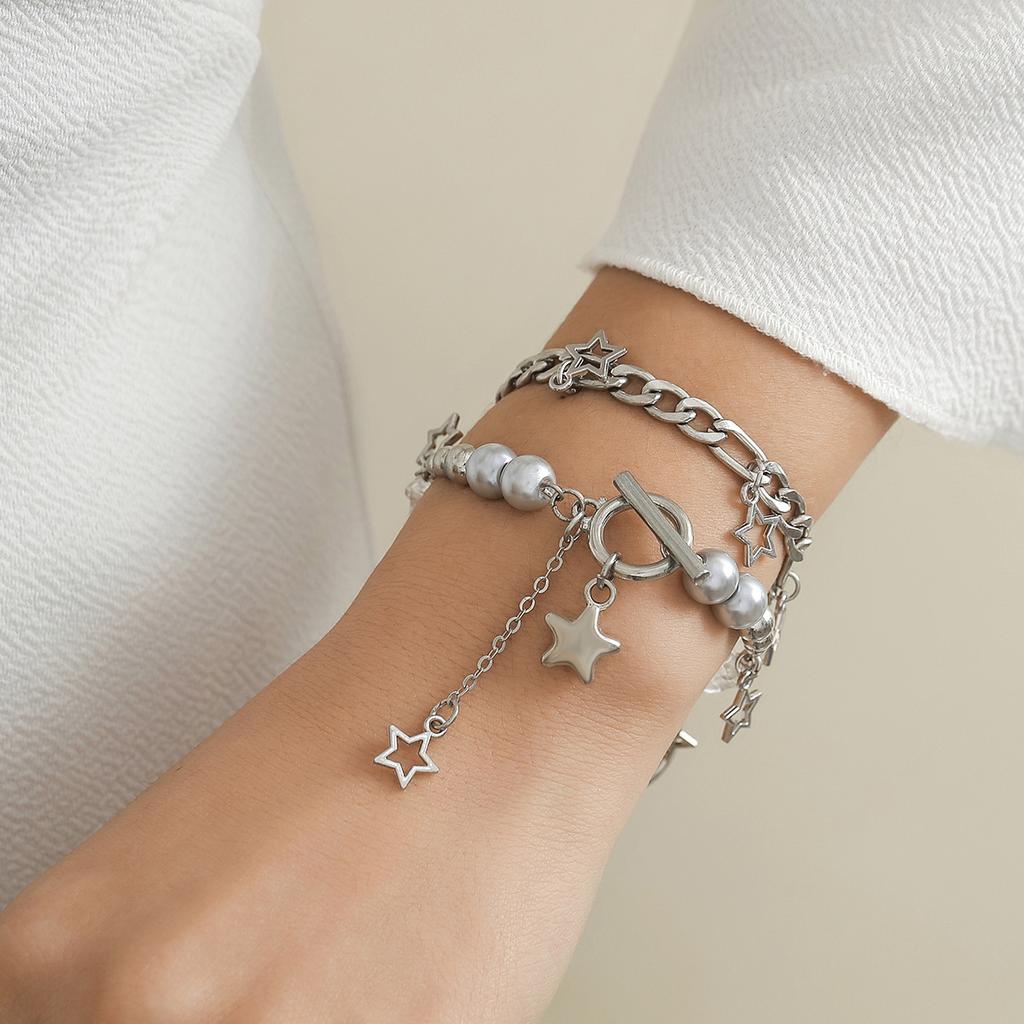 Hip-Hop Spice Girls Windstern Anhänger Halsketten Set, Mode Ccb Runde Perle Metallkette Halskette Damen
