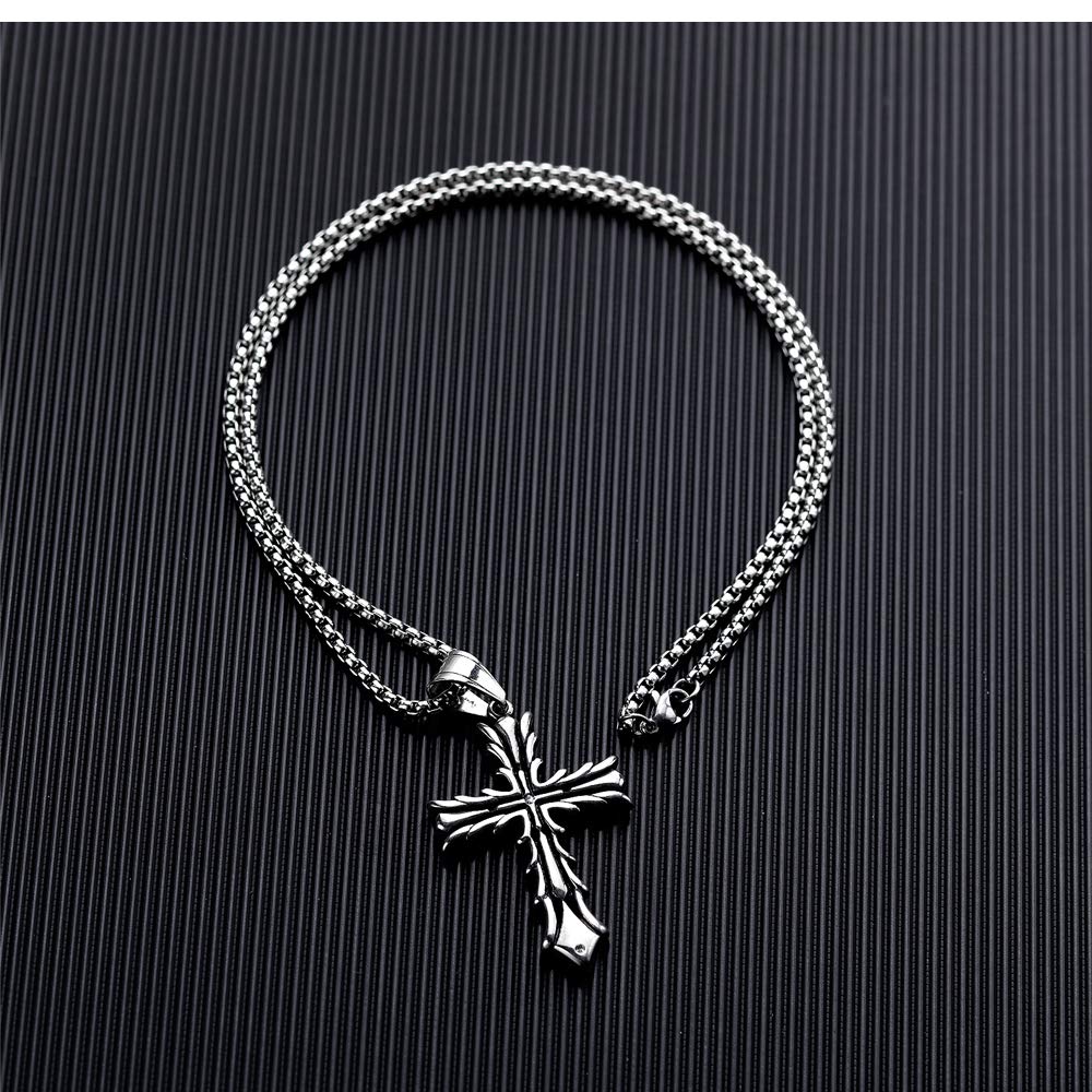 AIKS Jewelry Brand Necklace Titanium Stainless Steel Silver Jesus Cross Crucifix Necklace Hawaiian Men's Men's