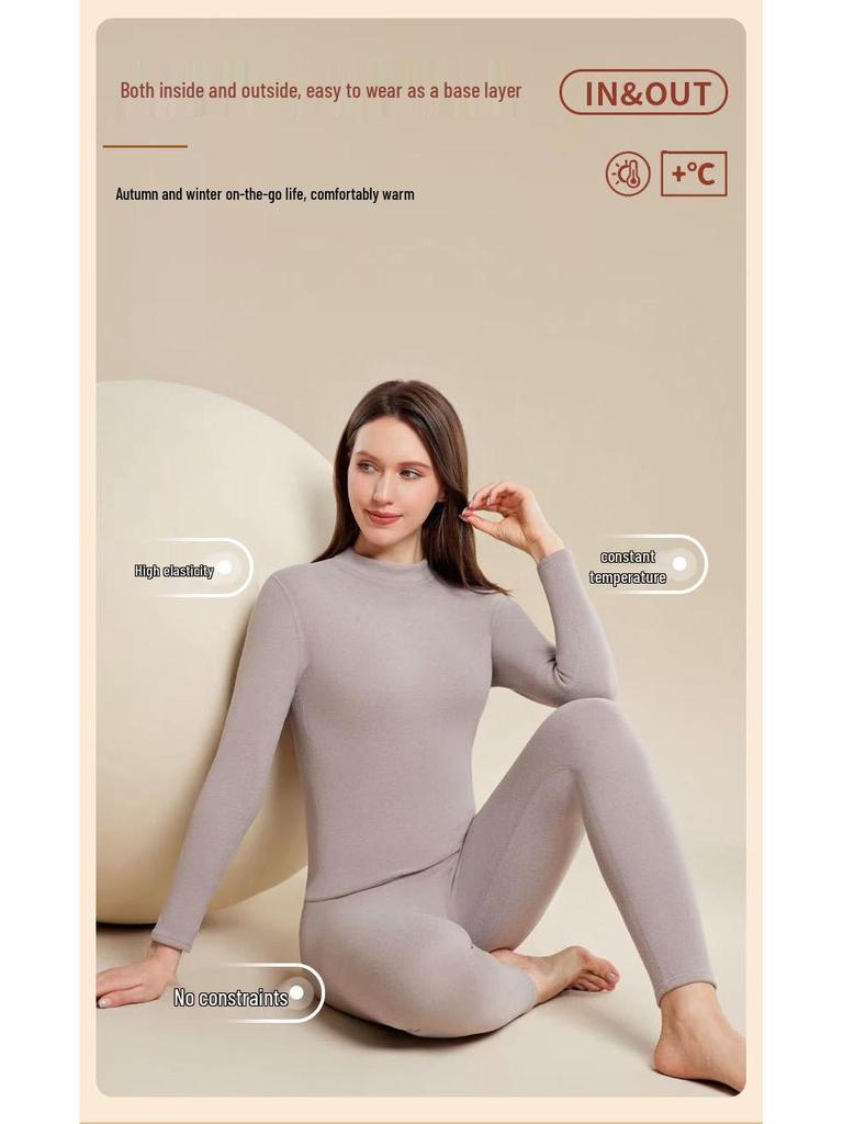 Lyocell Cashmere Thermal Set: Fleece-Lined, Extra Thick, Self-Heating Base Layer for Couples (Autumn Wear)