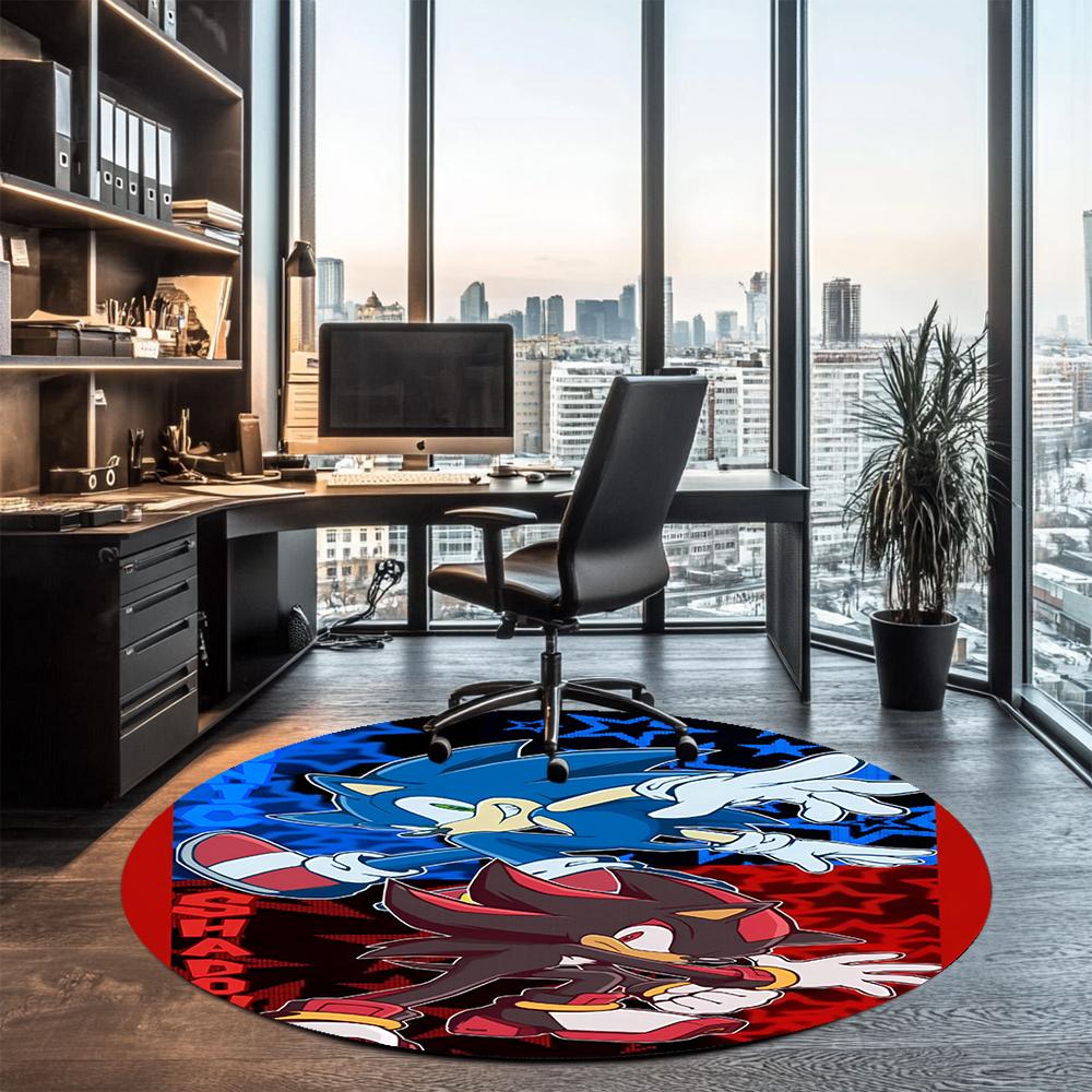 Sonic Printed Round Rug Carpet Chair Rug Area Rug Entryway Doormats,for Office Chair Living Room Bedroom Kitchen Room.