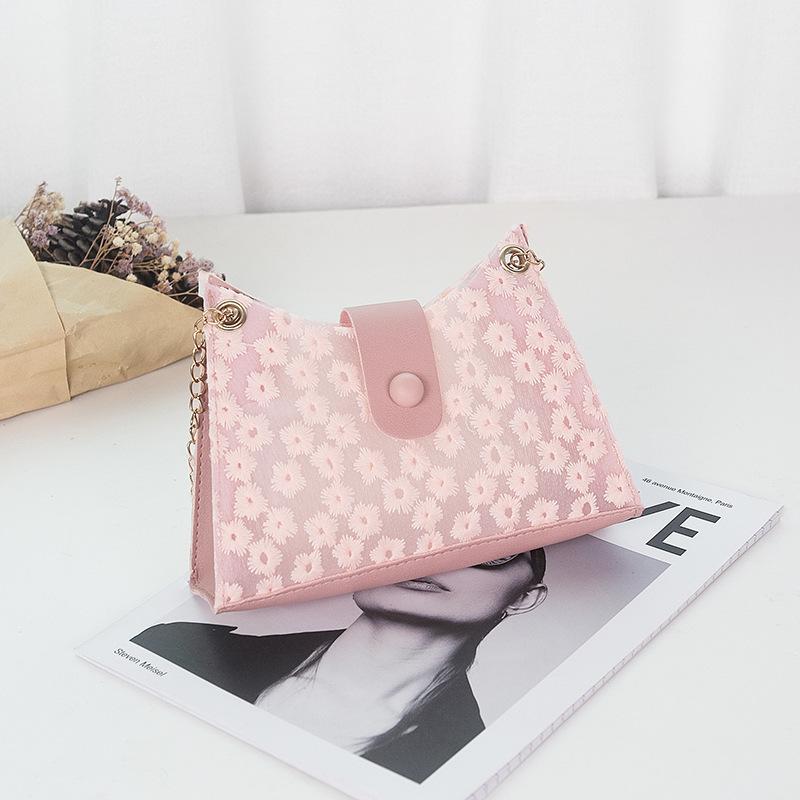 Women's bag summer embroidery thread flower transparent magnetic buckle underarm bag shoulder portable simple mobile phone bag