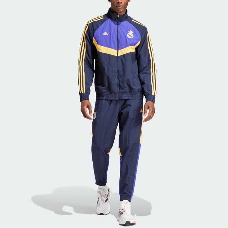 New Adidas Real Madrid Woven Track Top Retro Sports Stand Collar Jackets Men's Ink Blue IU2078